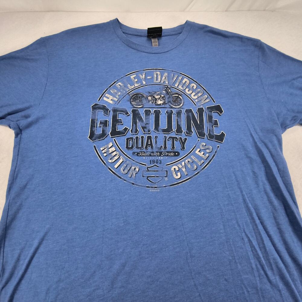 Harley Davidson Genuine Quality Short Sleeve Graphic Shirt Mens Size 2XL Blue